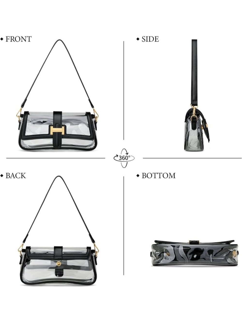 Women's Black White Small Hobo Vegan Leather Mini Retro Clutch Crossbody Bag - Picture 6 of 6
